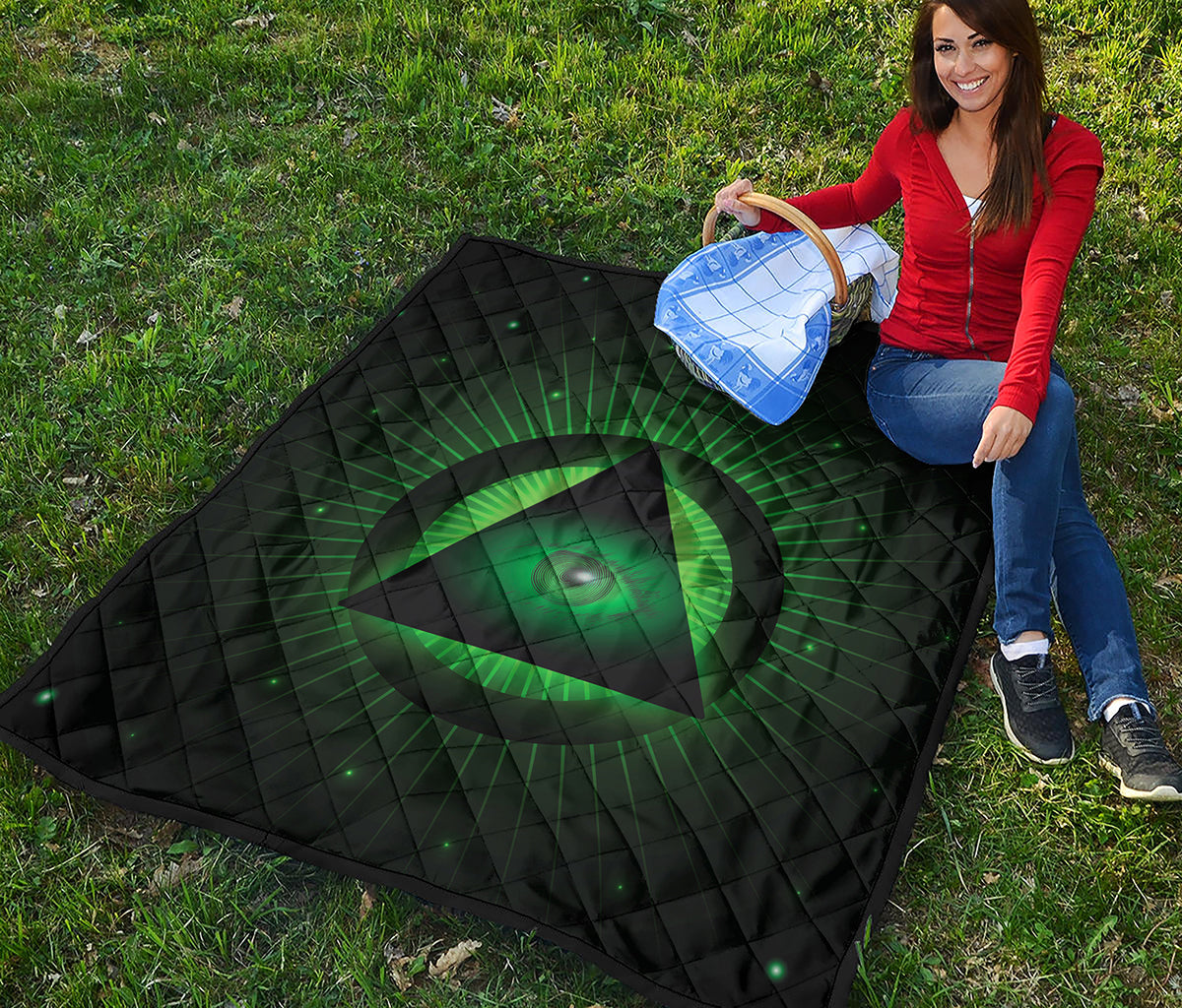 Green Masonic Eye Print Quilt