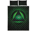 Green Masonic Eye Print Quilt Bed Set