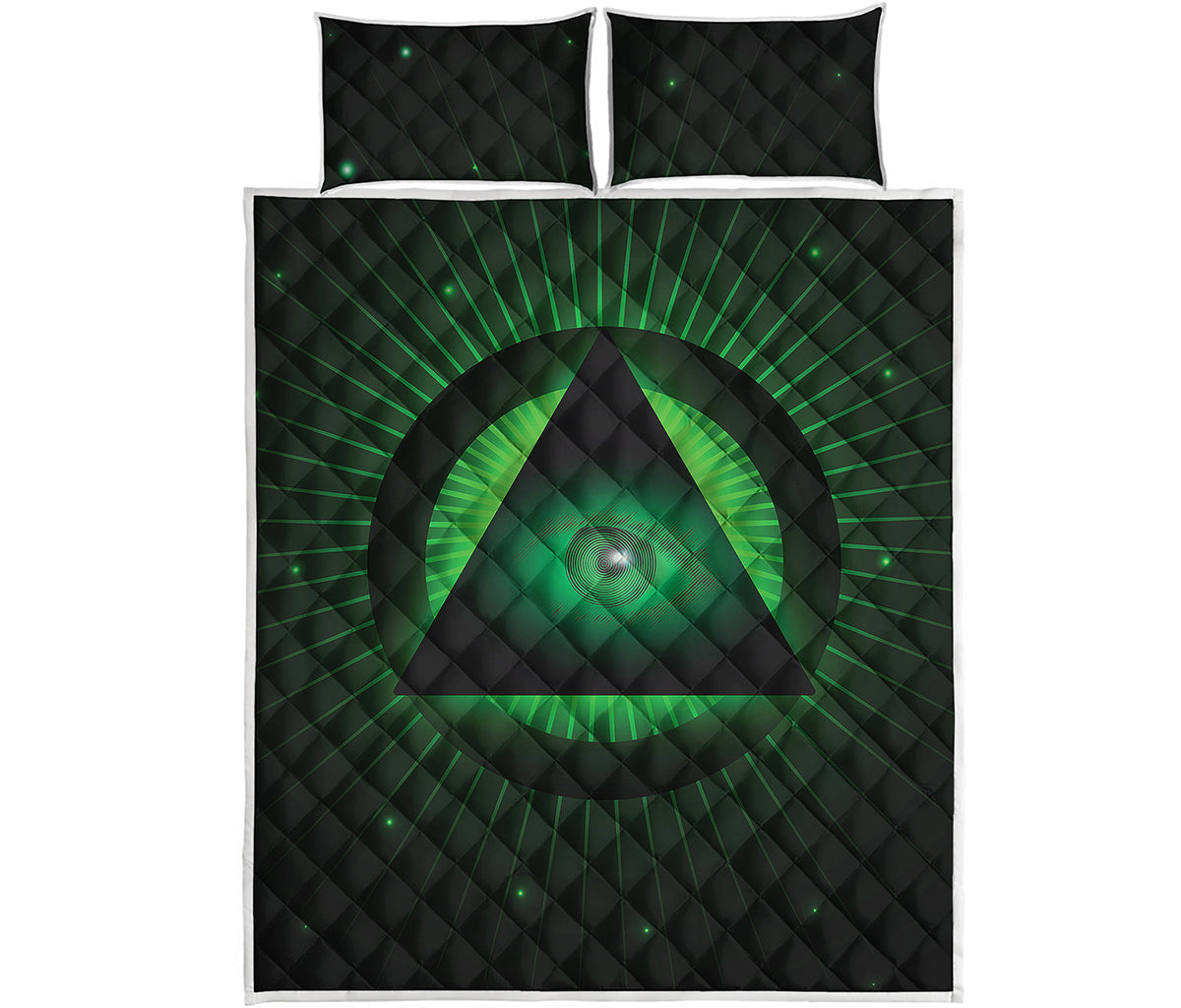 Green Masonic Eye Print Quilt Bed Set