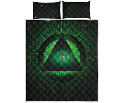 Green Masonic Eye Print Quilt Bed Set