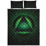 Green Masonic Eye Print Quilt Bed Set