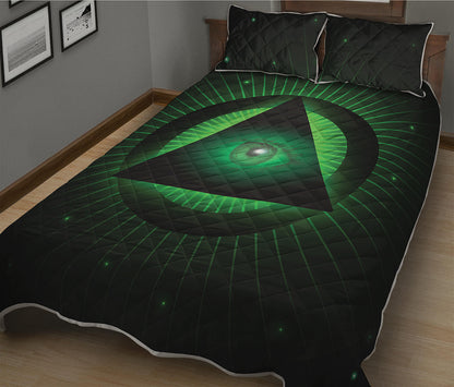 Green Masonic Eye Print Quilt Bed Set