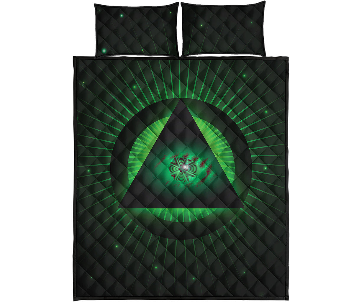 Green Masonic Eye Print Quilt Bed Set