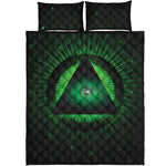 Green Masonic Eye Print Quilt Bed Set