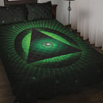 Green Masonic Eye Print Quilt Bed Set