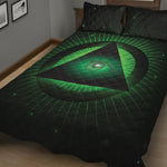 Green Masonic Eye Print Quilt Bed Set