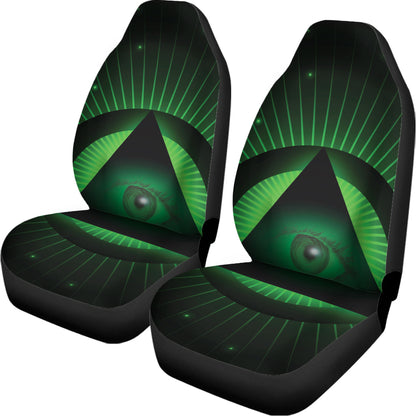 Green Masonic Eye Print Universal Fit Car Seat Covers