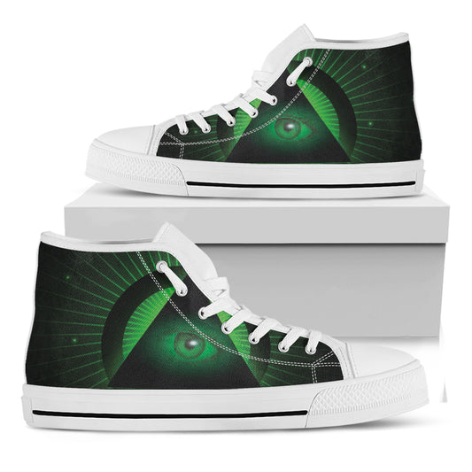 Green Masonic Eye Print White High Top Shoes