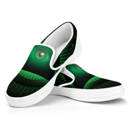 Green Masonic Eye Print White Slip On Shoes