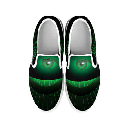 Green Masonic Eye Print White Slip On Shoes