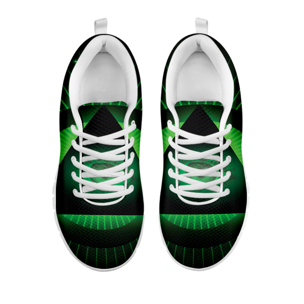 Green Masonic Eye Print White Sneakers