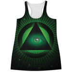 Green Masonic Eye Print Women's Racerback Tank Top