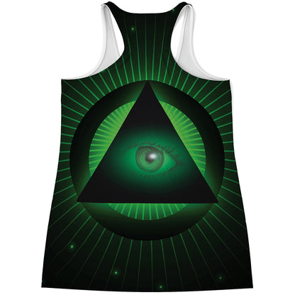 Green Masonic Eye Print Women's Racerback Tank Top