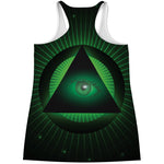 Green Masonic Eye Print Women's Racerback Tank Top