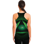 Green Masonic Eye Print Women's Racerback Tank Top