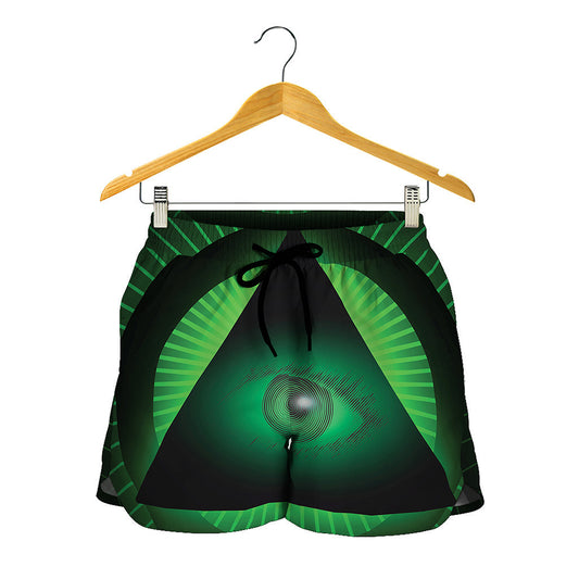Green Masonic Eye Print Women's Shorts