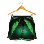Green Masonic Eye Print Women's Shorts