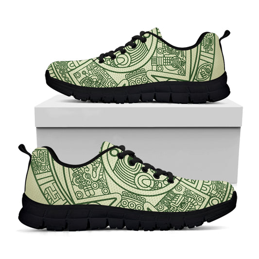 Green Maya Calendar Print Black Sneakers