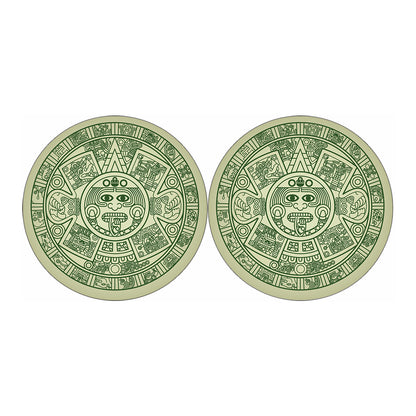 Green Maya Calendar Print Car Coasters