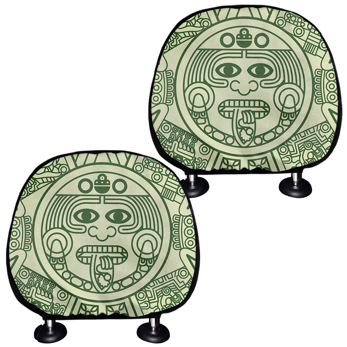 Green Maya Calendar Print Car Headrest Covers