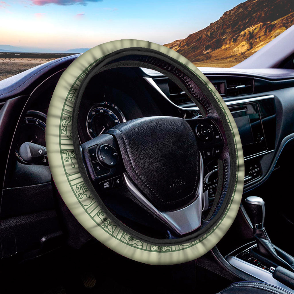 Green Maya Calendar Print Car Steering Wheel Cover