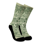 Green Maya Calendar Print Crew Socks