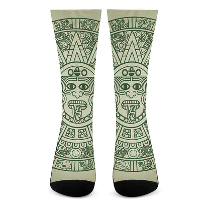Green Maya Calendar Print Crew Socks