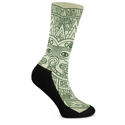 Green Maya Calendar Print Crew Socks