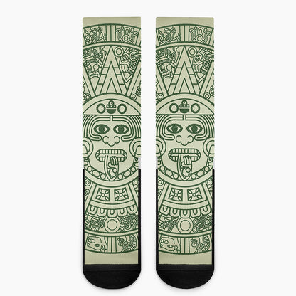 Green Maya Calendar Print Crew Socks