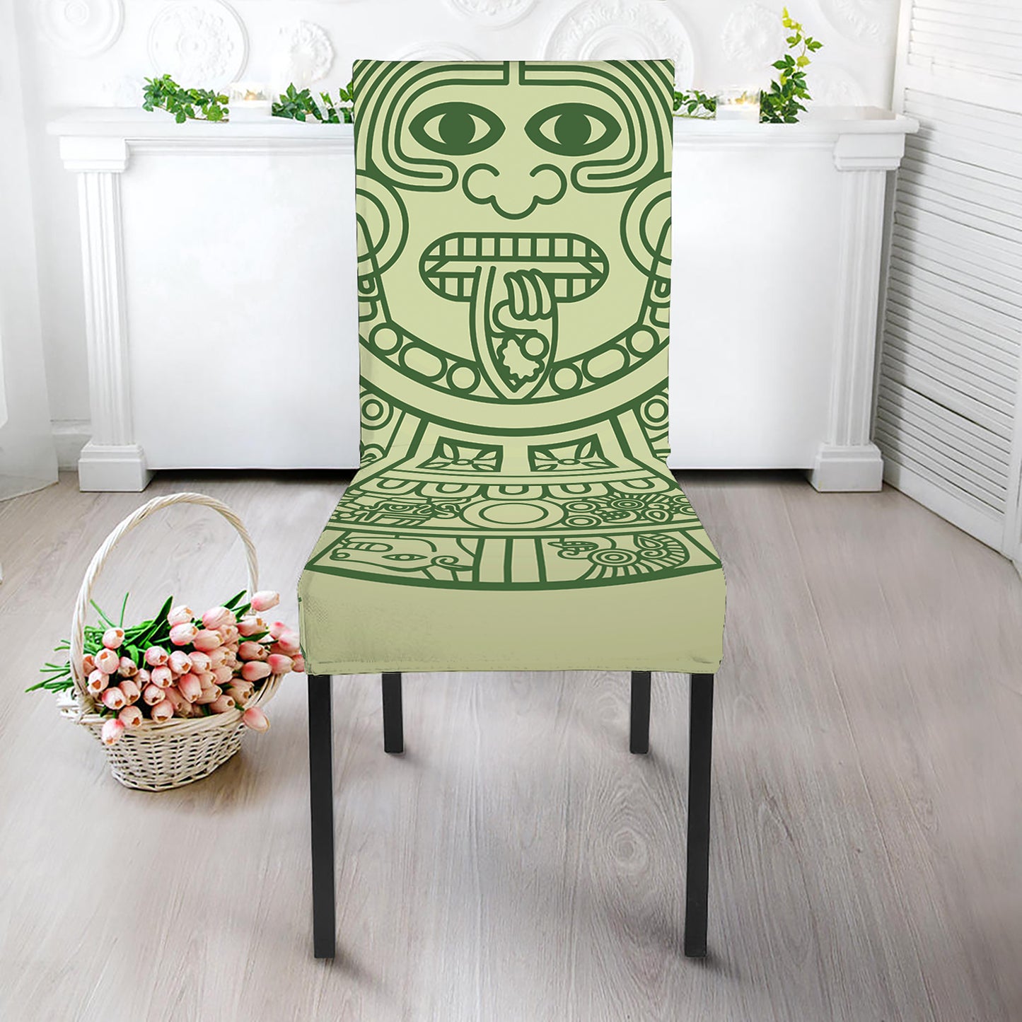 Green Maya Calendar Print Dining Chair Slipcover