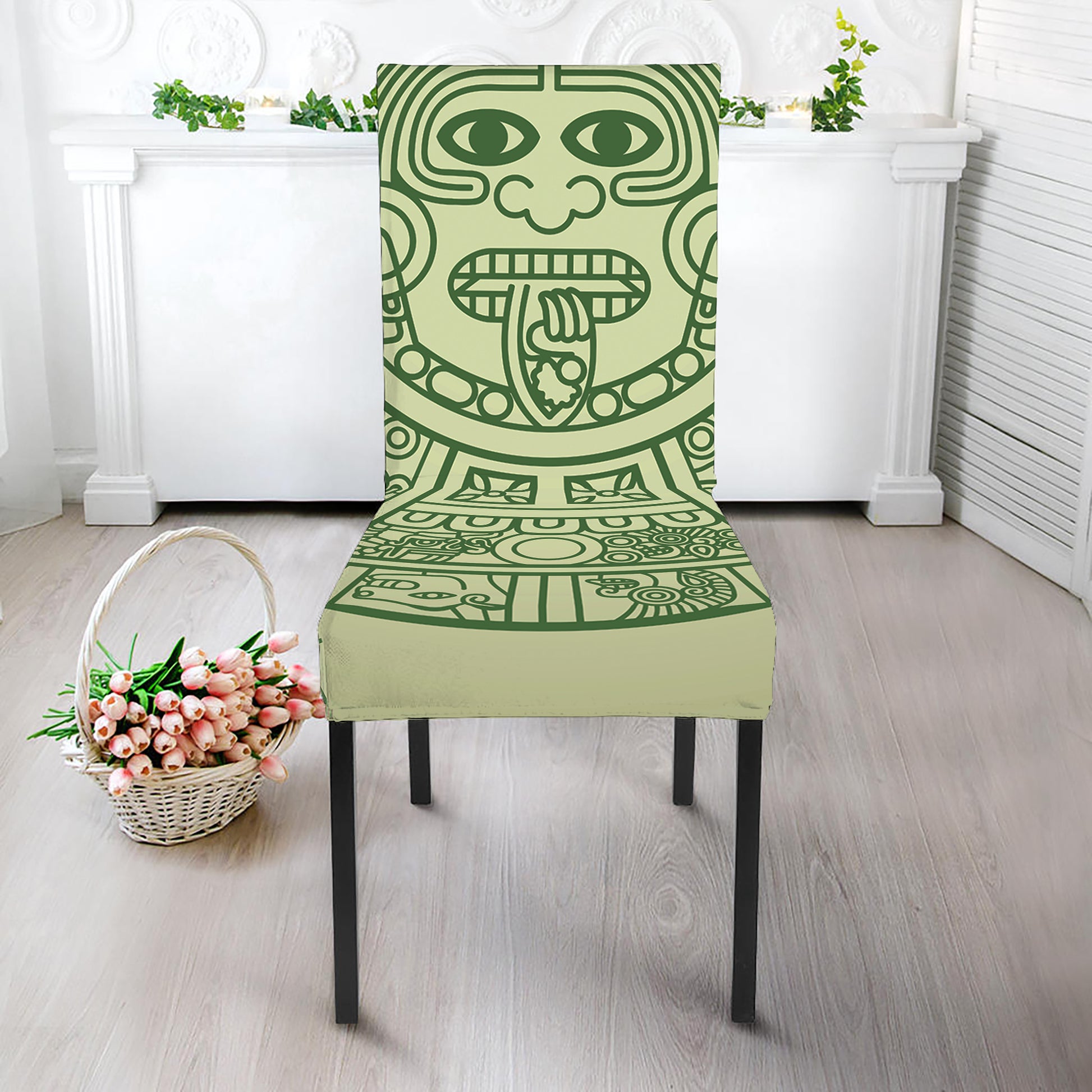Green Maya Calendar Print Dining Chair Slipcover
