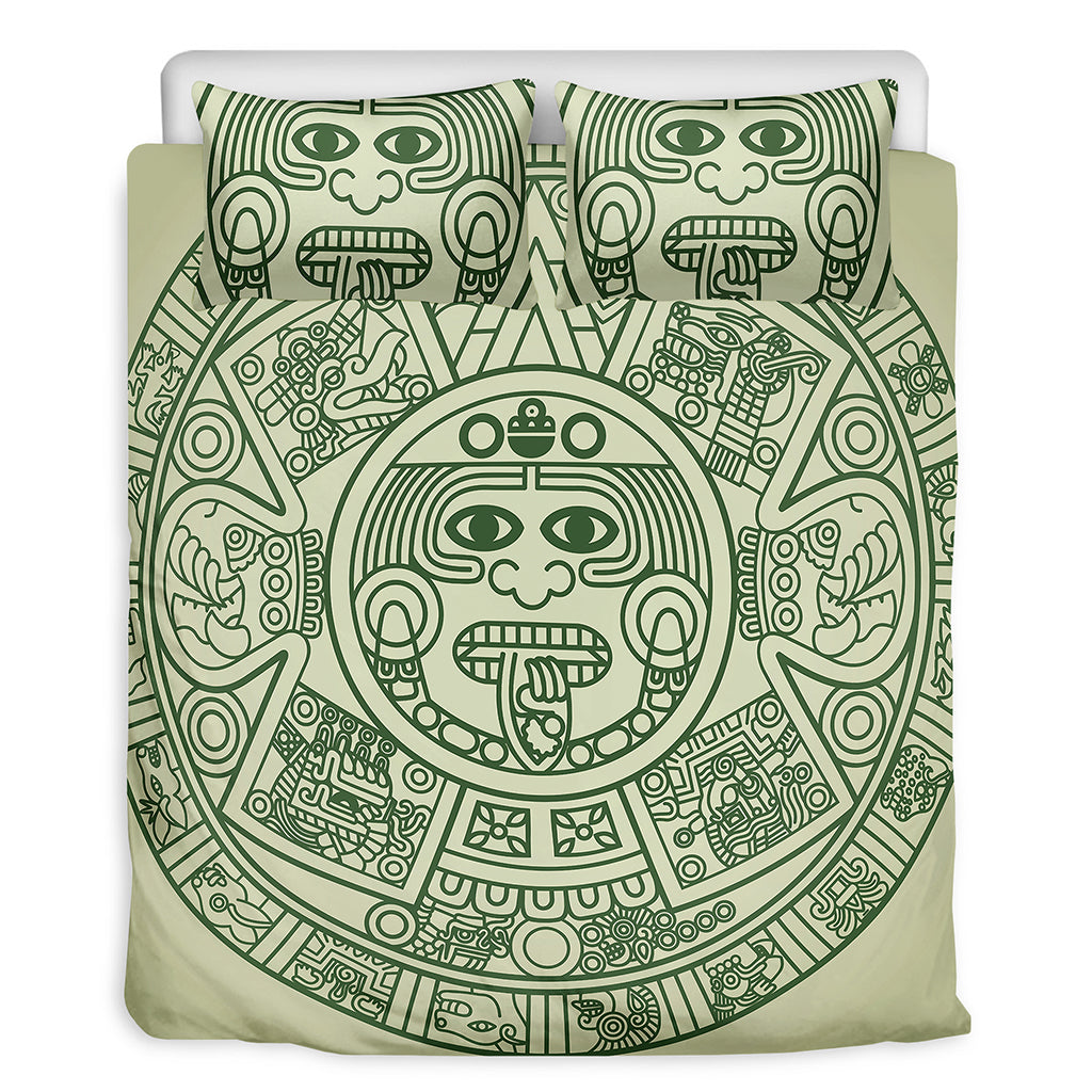 Green Maya Calendar Print Duvet Cover Bedding Set