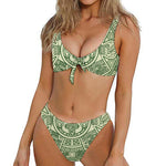 Green Maya Calendar Print Front Bow Tie Bikini