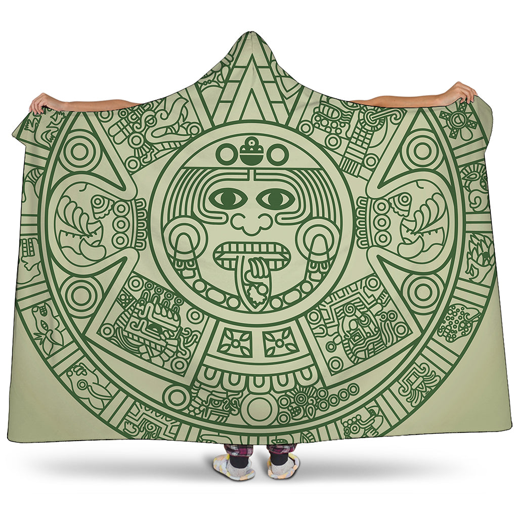 Green Maya Calendar Print Hooded Blanket