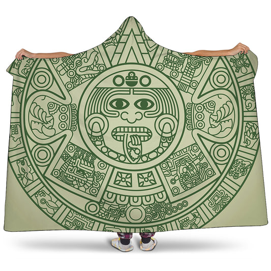Green Maya Calendar Print Hooded Blanket