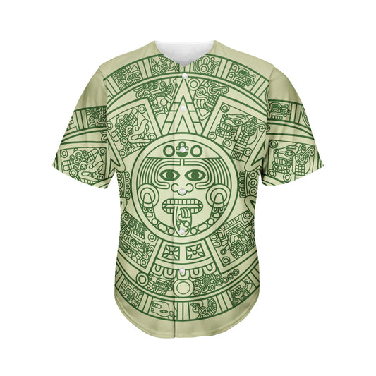 Green Maya Calendar Print Men's Baseball Jersey