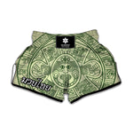 Green Maya Calendar Print Muay Thai Boxing Shorts