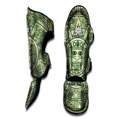 Green Maya Calendar Print Muay Thai Shin Guard
