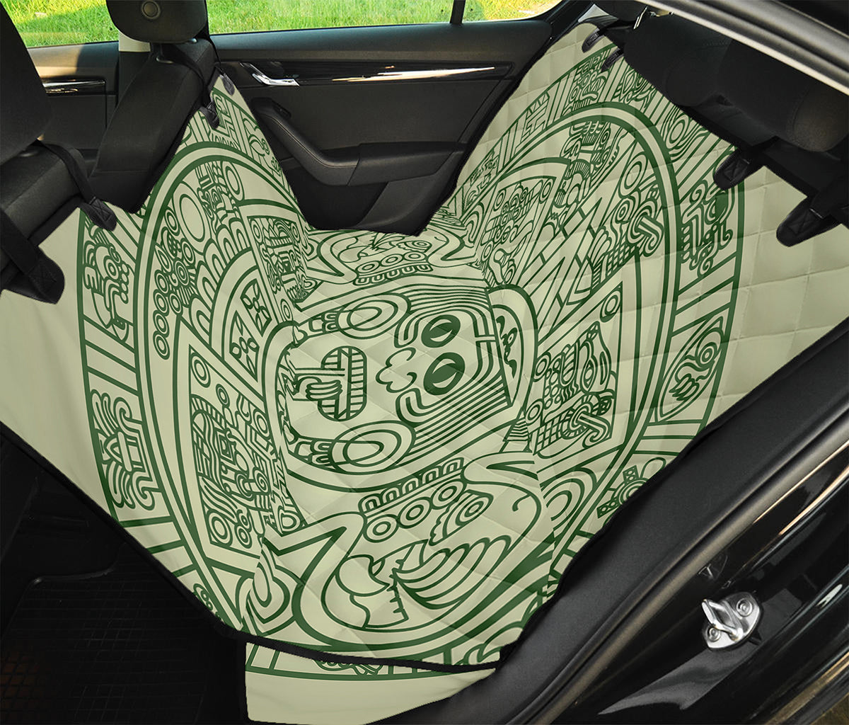 Green Maya Calendar Print Pet Car Back Seat Cover