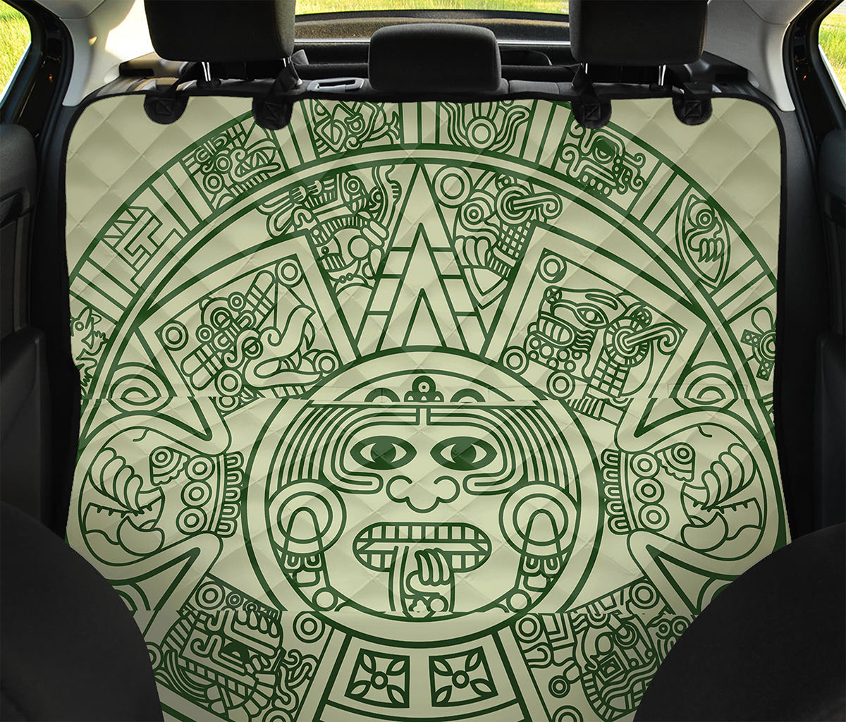 Green Maya Calendar Print Pet Car Back Seat Cover