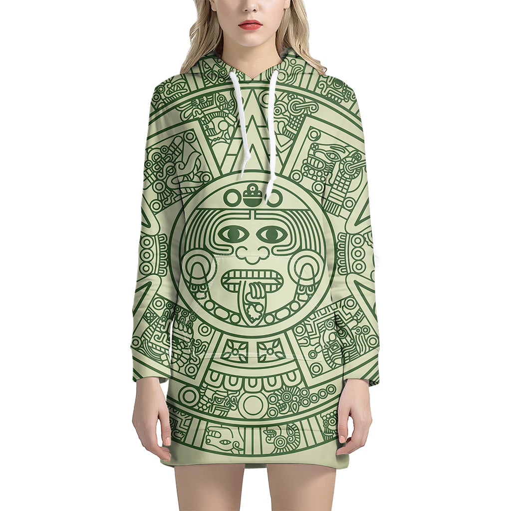 Green Maya Calendar Print Pullover Hoodie Dress