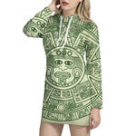 Green Maya Calendar Print Pullover Hoodie Dress