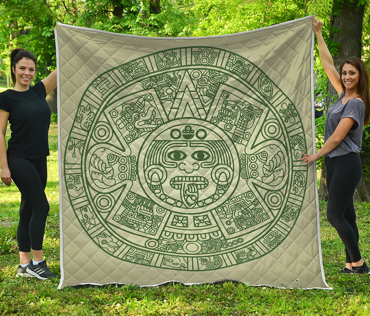 Green Maya Calendar Print Quilt