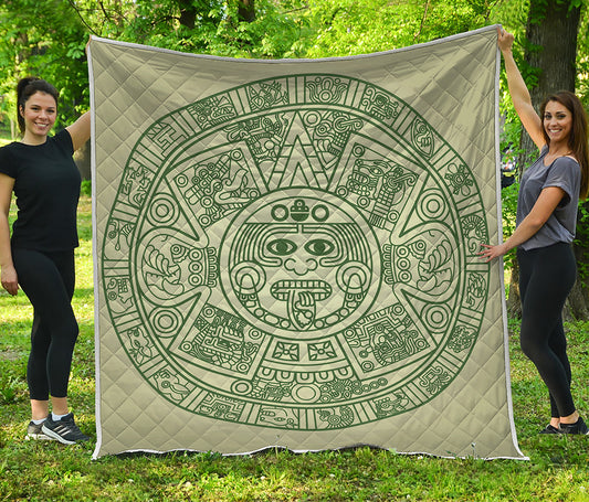Green Maya Calendar Print Quilt