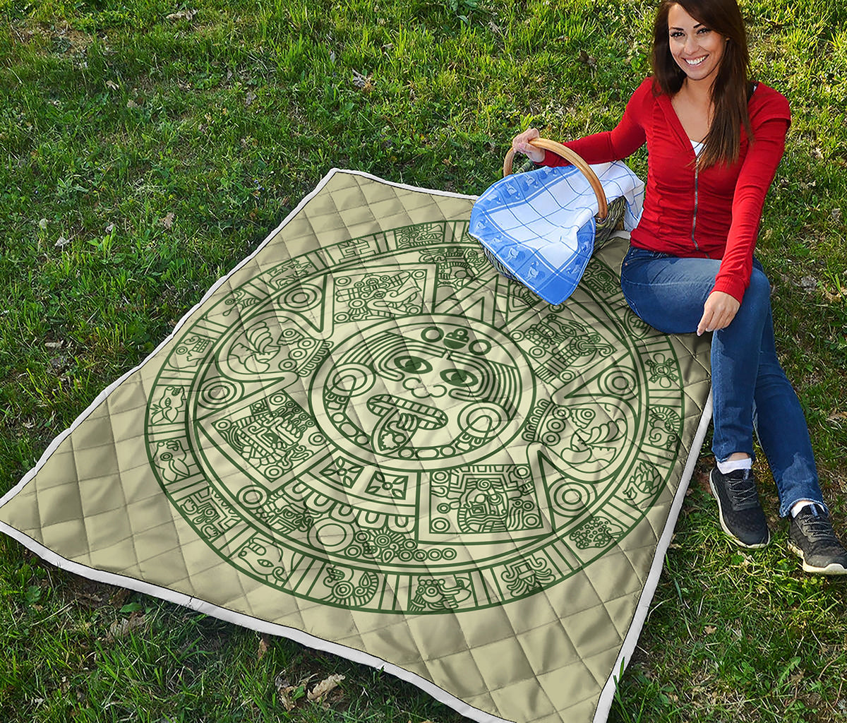Green Maya Calendar Print Quilt
