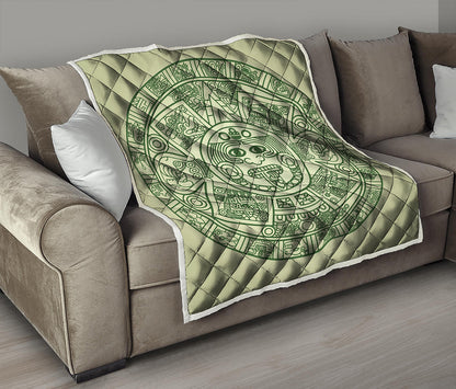 Green Maya Calendar Print Quilt