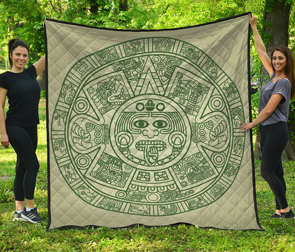 Green Maya Calendar Print Quilt