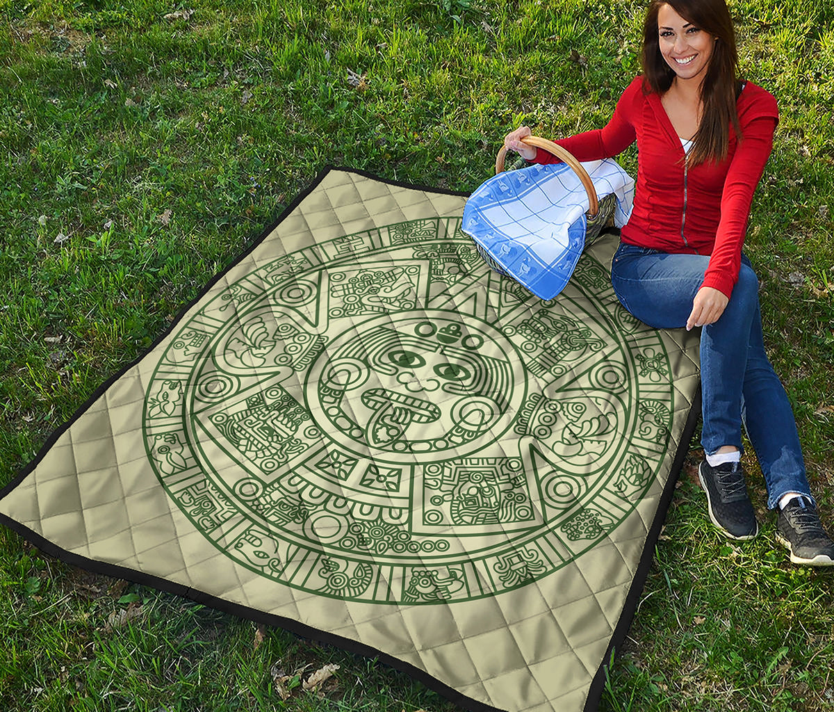 Green Maya Calendar Print Quilt