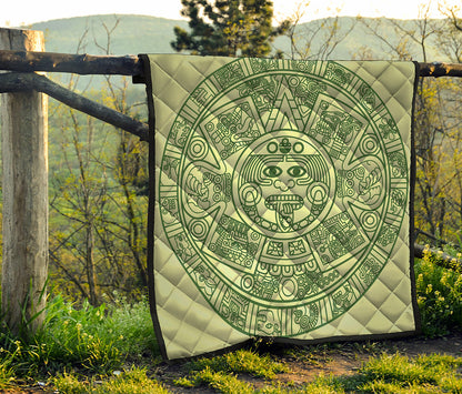 Green Maya Calendar Print Quilt