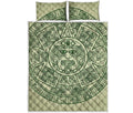 Green Maya Calendar Print Quilt Bed Set